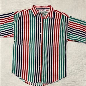 Vintage Gina Peters Striped 100% Cotton Short Sleeve Button Up size Small